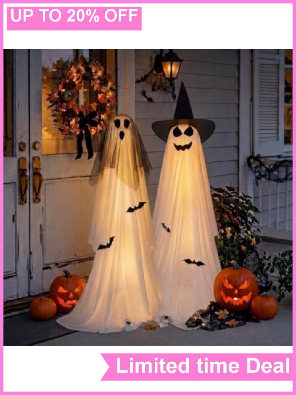 2 Pack 5 FT Lighted Halloween Ghost Decorations Battery Operated Outdoor